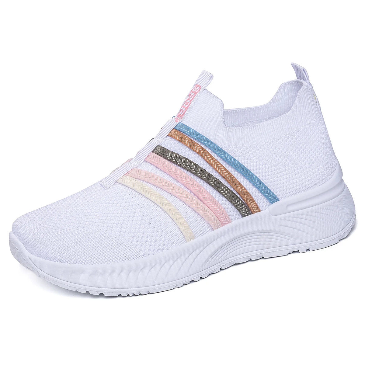Women's Mesh Knit Striped Slip-On Platform Sneakers Women's Sneakers Axl Assorted-White 43