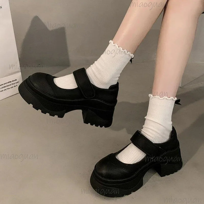 Women's Retro Mary Jane Pumps – Square Toe Buckle Loafers Mary Jane Pumps Axl
