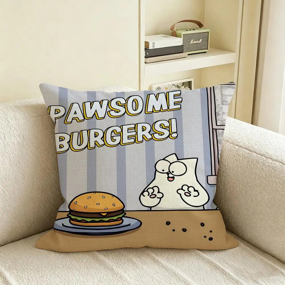 Natural Linen Cushion Cover – Simon's Cat Print | 6 Sizes Decorative Cushion Cover Axl White6 45X45cm