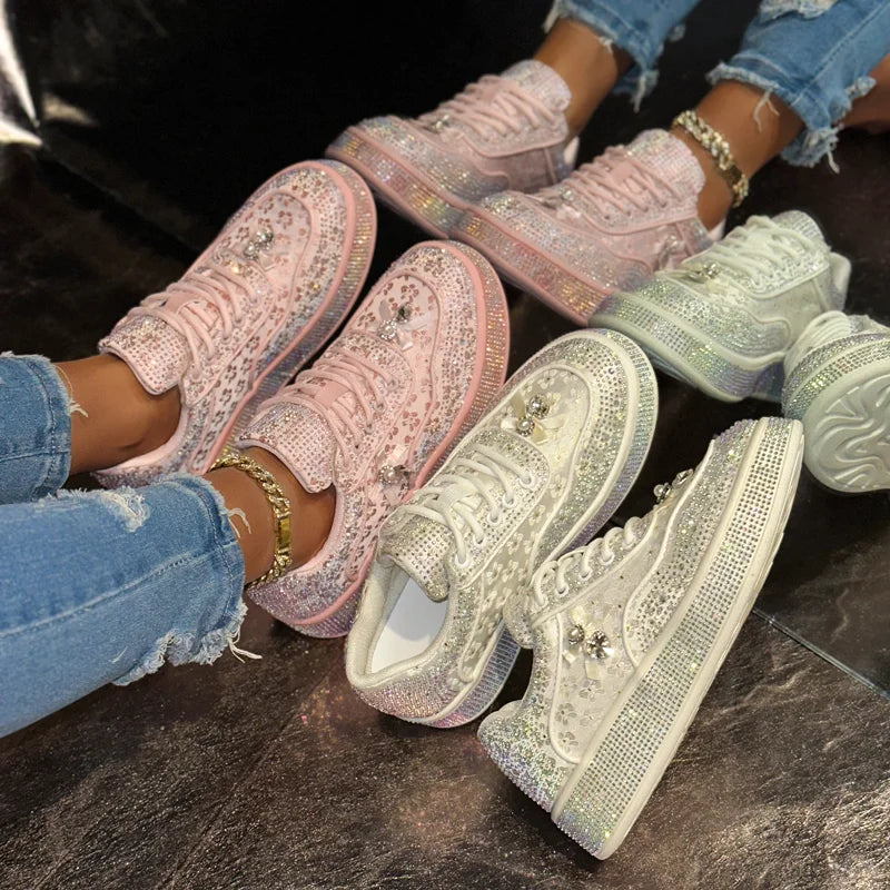 UXST Women's Rhinestone Platform Sneakers | Luxury Casual Platform Sneakers Axl