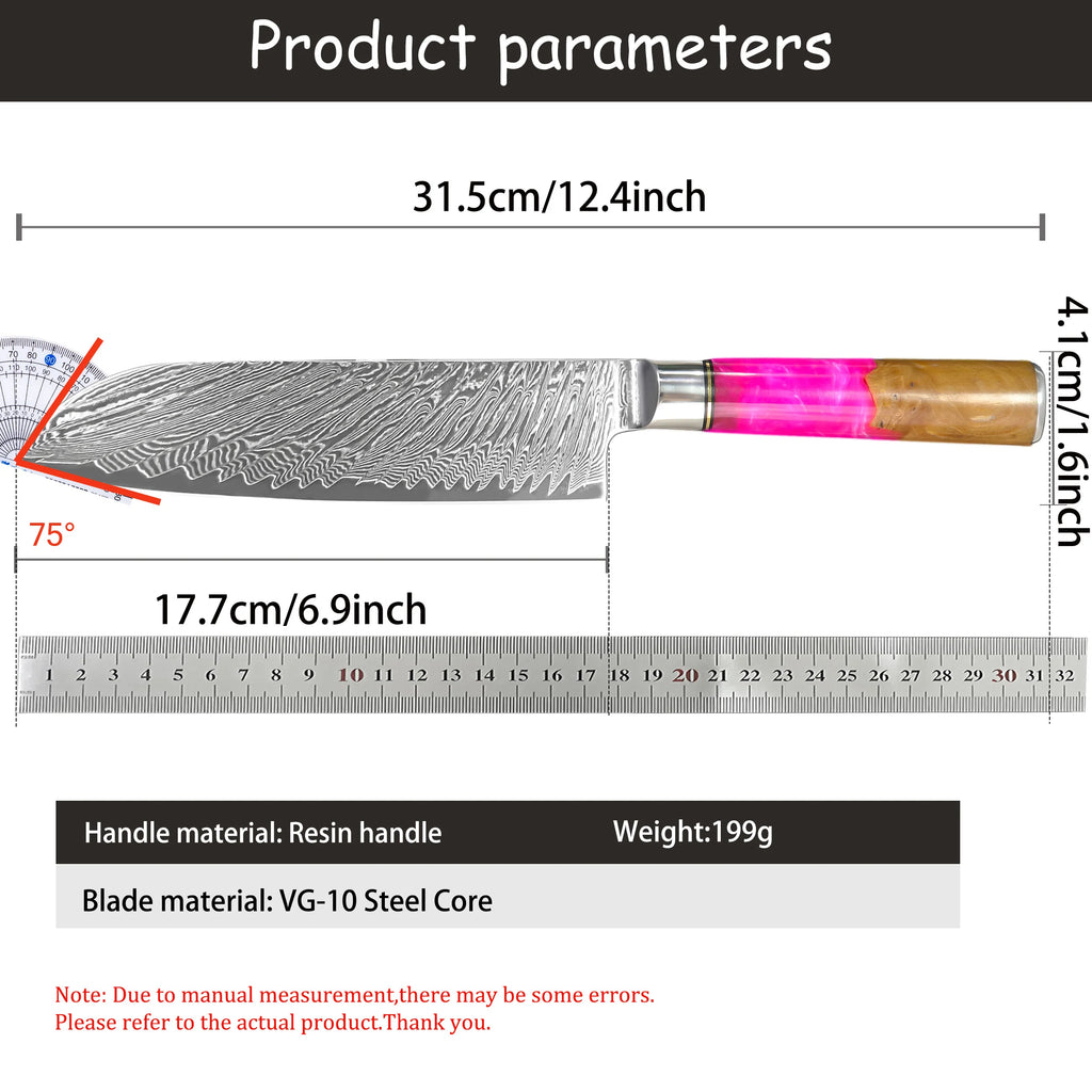 67-Layer Damascus Steel Santoku Chef Knife – Sharp 17.7cm Damascus Chef Knife Axl