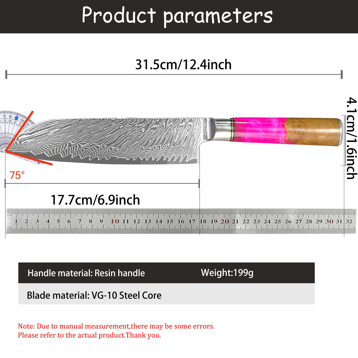67-Layer Damascus Steel Santoku Chef Knife – Sharp 17.7cm Damascus Chef Knife Axl