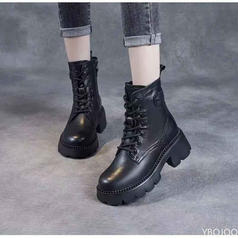 Women's Plush Lined Retro Ankle Boots – Zip-Up Thick Heel Women's Ankle Boots Axl