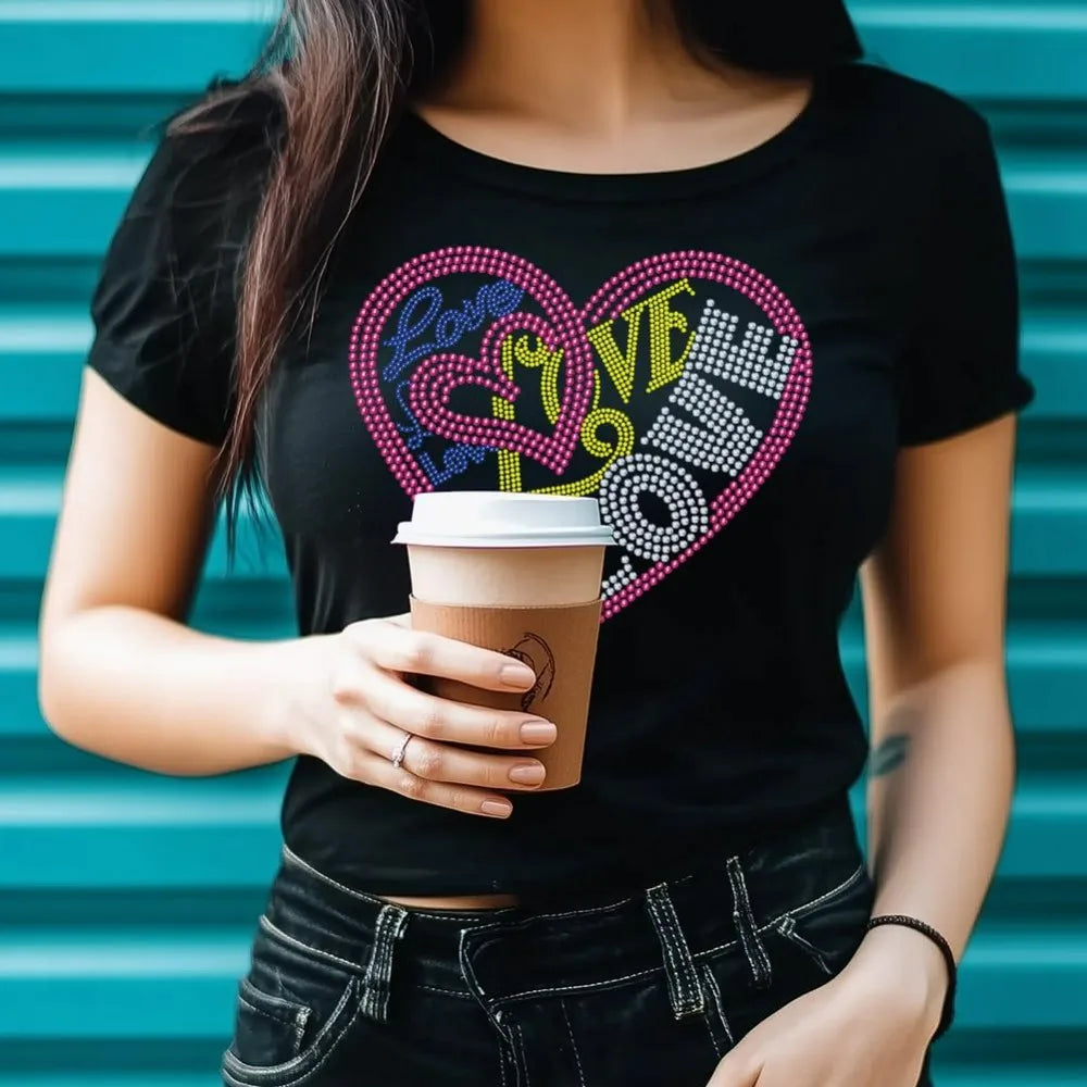 Love Heart Rhinestone Iron-On Patch – Bling Heat Transfer Decal Iron-On Rhinestone Patch Axl