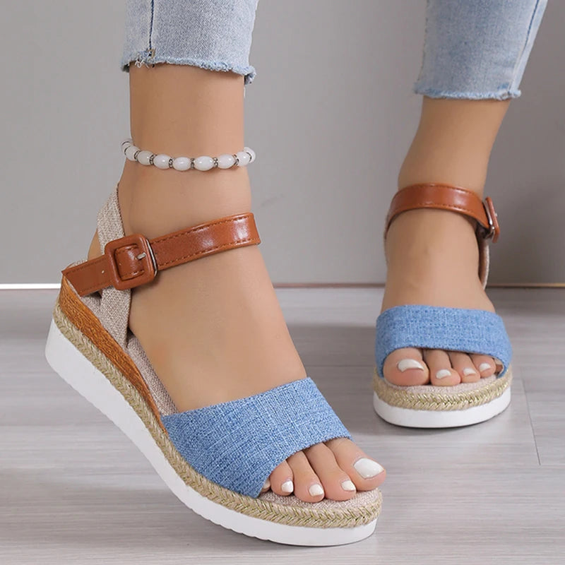 HAJINK Women's Peep Toe Wedge Sandals – Hemp Platform Heels Wedge Sandals Axl
