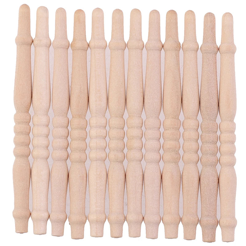 12-Pack 1:12 Miniature Wood Stair Railing – Dollhouse DIY Kit Dollhouse Miniature Kit Axl