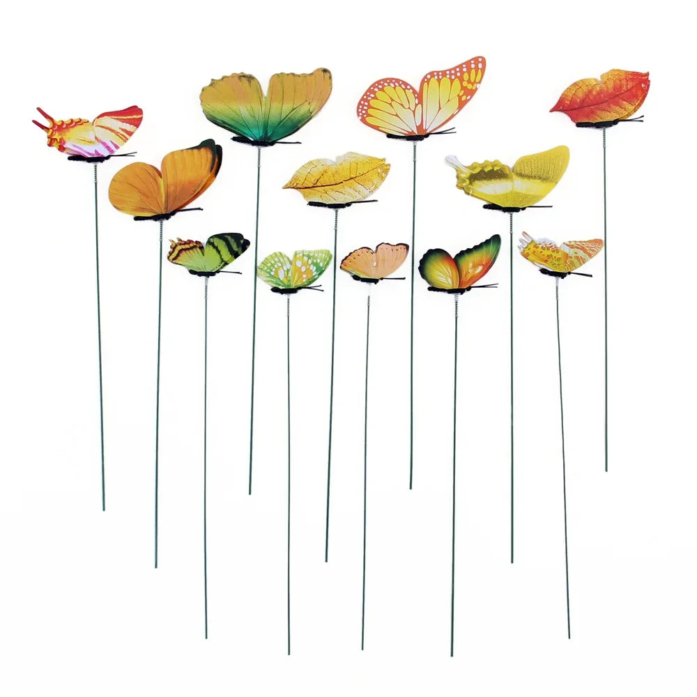 12-Piece Colorful Butterfly Garden Stakes | Outdoor Yard Decor Garden Stake Set Axl Yellow