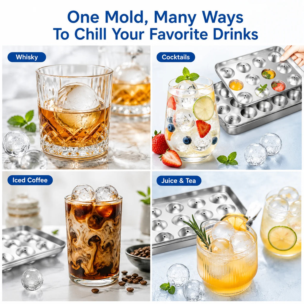 304 Stainless Steel Ice Sphere Maker – 18-Grid Round Ice Tray Ice Sphere Maker Axl