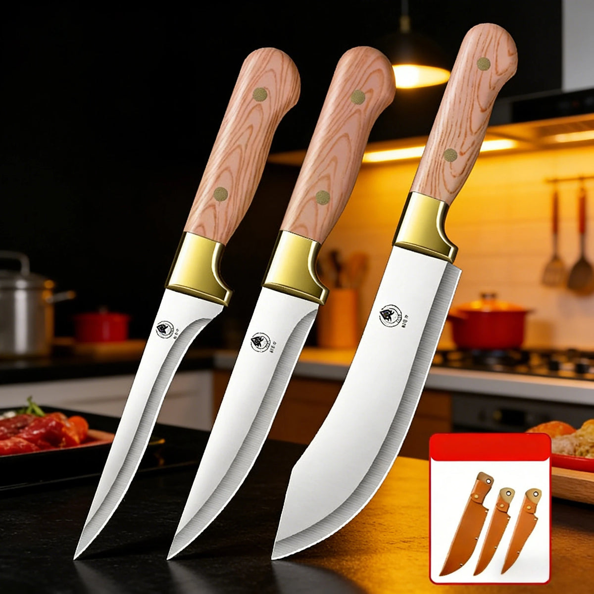 YRIDEFE Boning Knife Set 1–3 Pc | Sharp Meat & Bone Knife Boning Knife Set Axl 3PCS