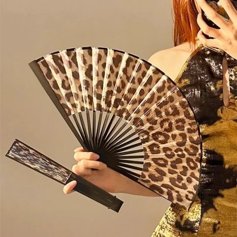 Women's Leopard Print Folding Hand Fan – Vintage Accessory Folding Hand Fan Axl