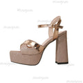 Women's Platform High Heel Sandals – Square Toe Buckle Pumps Platform Heel Sandals Axl Gold 42