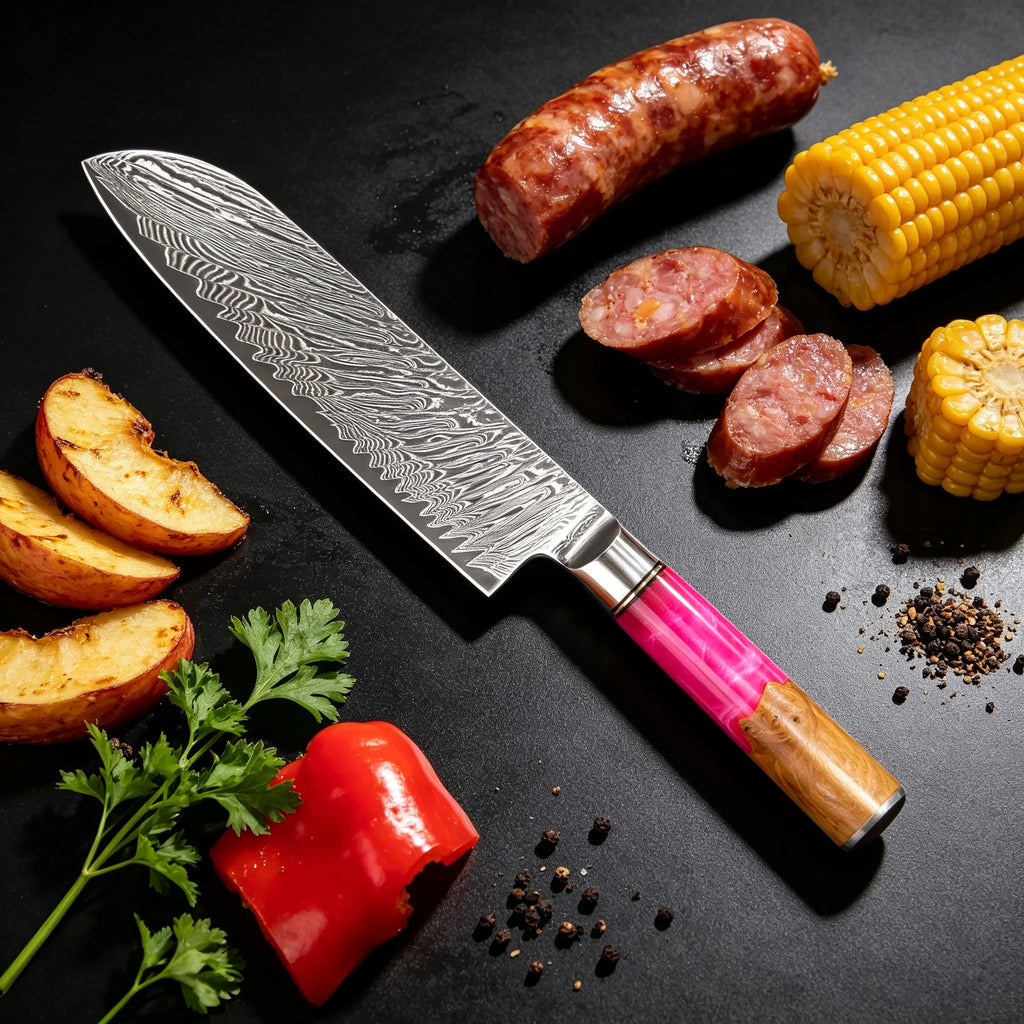 67-Layer Damascus Steel Santoku Chef Knife – Sharp 17.7cm Damascus Chef Knife Axl Santoku Knife