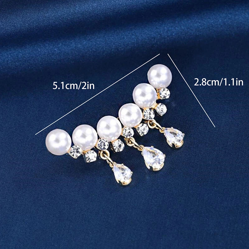 Elegant White Crystal Pearl Brooch | Gold Rhinestone Tassel Pin Brooch Pin Axl White