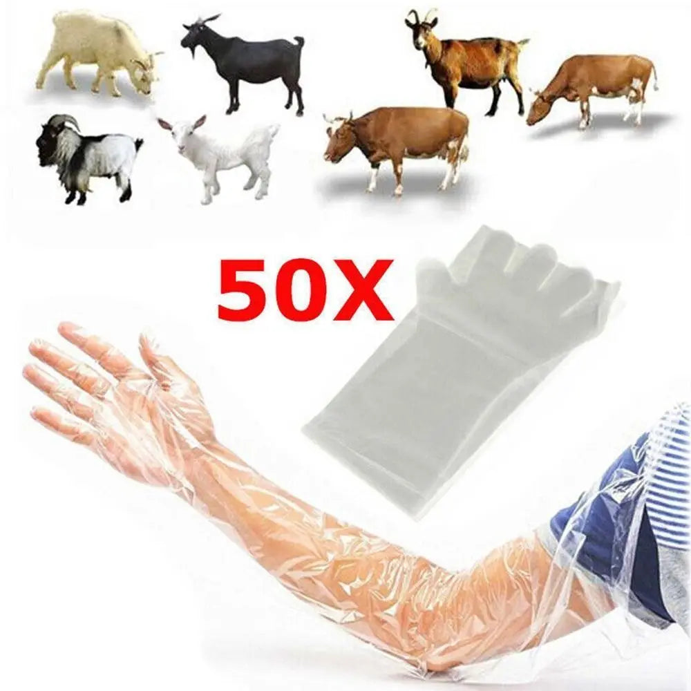 50PCS Disposable Long Arm Vet Gloves – 90cm PE Farm Gloves Veterinary Gloves Axl