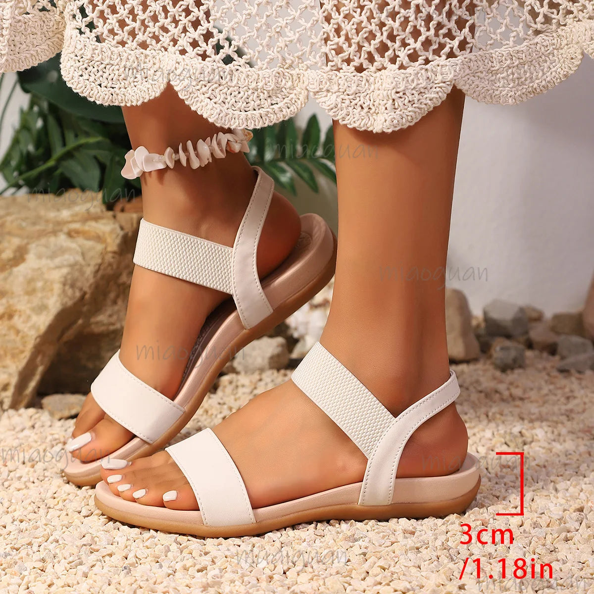 Women's Roman Flat Sandals – Elastic Slip-On Beach Shoes Women's Flat Sandals Axl