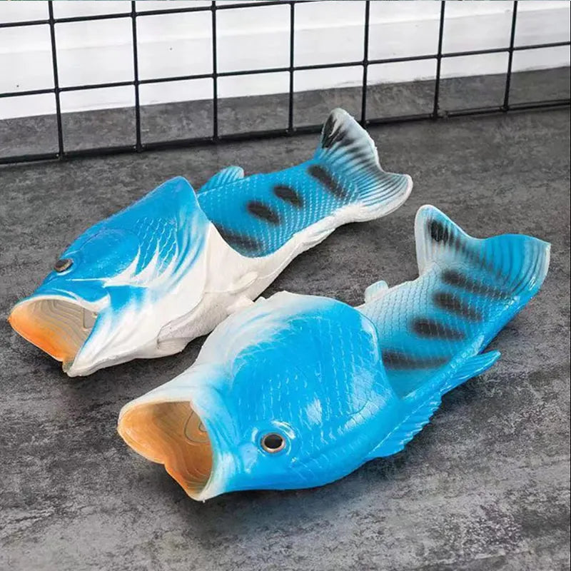 Lorilury Fish Slippers – Novelty Animal Flip Flops, Plus Size Novelty Slippers Axl Blue CN 44-45 foot 26.5cm