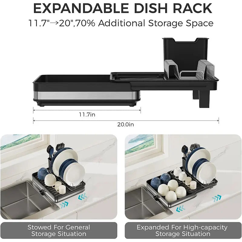 Expandable Dish Drying Rack with Drainboard & Wine Glass Holder Dish Drying Rack Axl