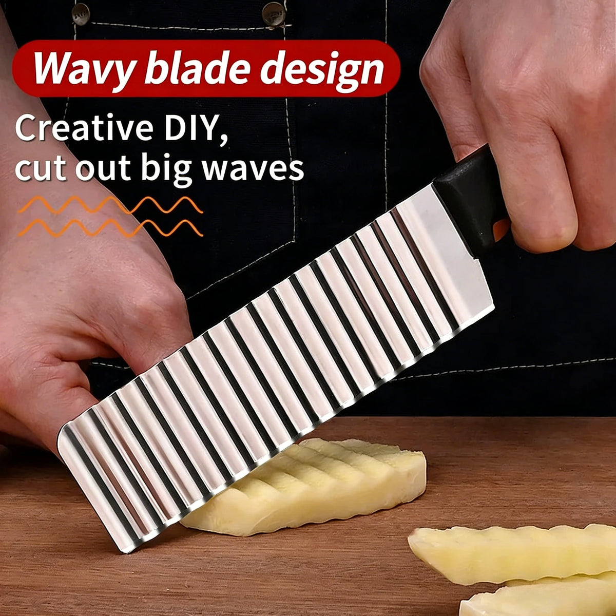 Stainless Steel Crinkle Cutter – Wavy Potato & Veggie Slicer Vegetable Crinkle Cutter Axl