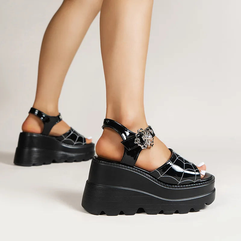 Women's Wedge Platform Sandals – Buckle Strap Punk Style Wedge Platform Sandals Axl