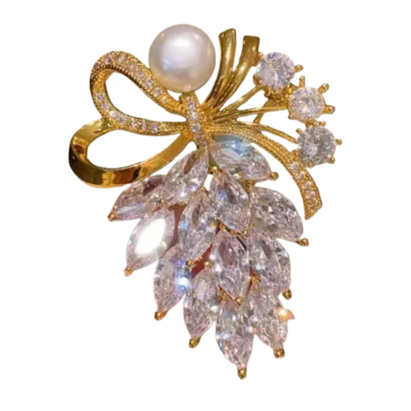 Rhinestone Crystal Bow Pearl Brooch – Women's Fashion Pin Fashion Brooch Pin Axl 1pc