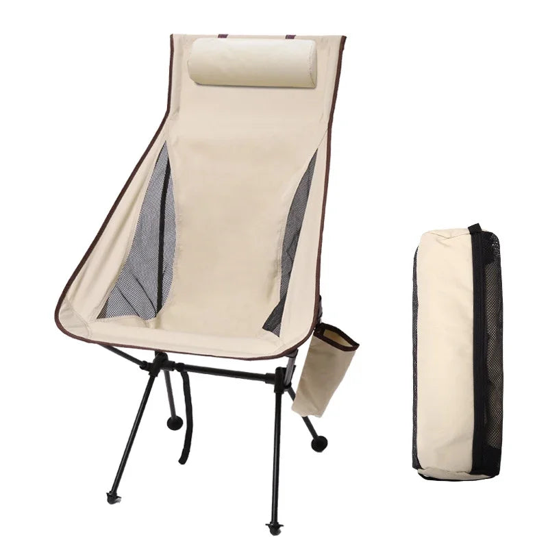 Westtune Folding Camping Chair with Headrest | Aluminum Frame Folding Camping Chair Axl Beige