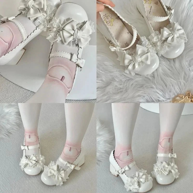Women's Bowknot Mary Jane Shoes – Lolita Sweet Round Toe Pumps Mary Jane Pumps Axl