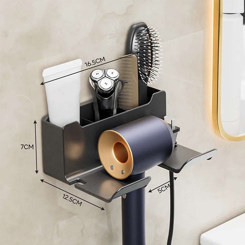 Wall Mounted Hair Dryer Holder – Punch-Free Bathroom Shelf Hair Dryer Holder Axl A3