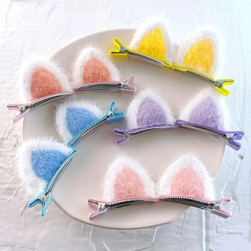 2PCS Plush Cat Ear Hair Clips – Korean Style Girls Accessory Girls Hair Clips Axl