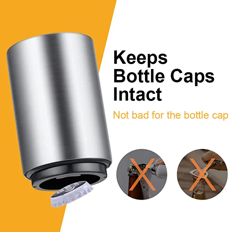 Automatic Push-Down Beer Bottle Opener – Magnetic Stainless Steel Bottle Opener Axl