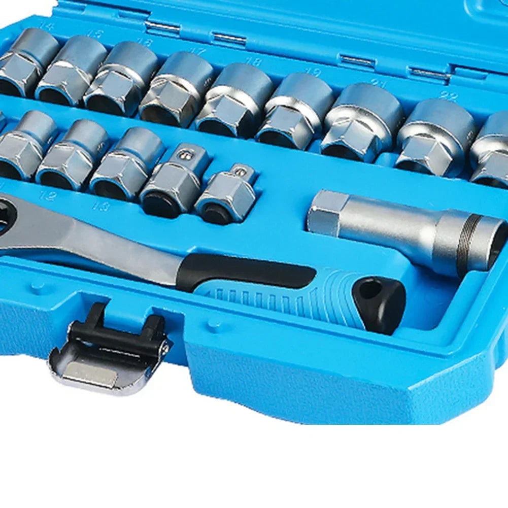17-Pc Pass-Through Socket Set | Reversing Ratchet Wrench Kit Socket Wrench Set Axl