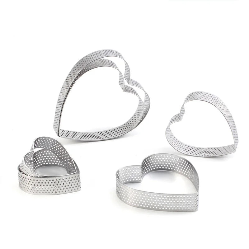 6-Piece Heart Tart Ring Set | Perforated Stainless Steel Molds Tart Ring Mold Set Axl