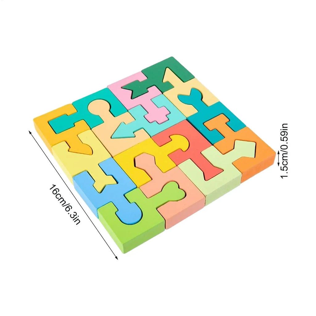 16-Piece Wooden Geometric Shape Matching Puzzle for Kids Wooden Kids Puzzle Axl