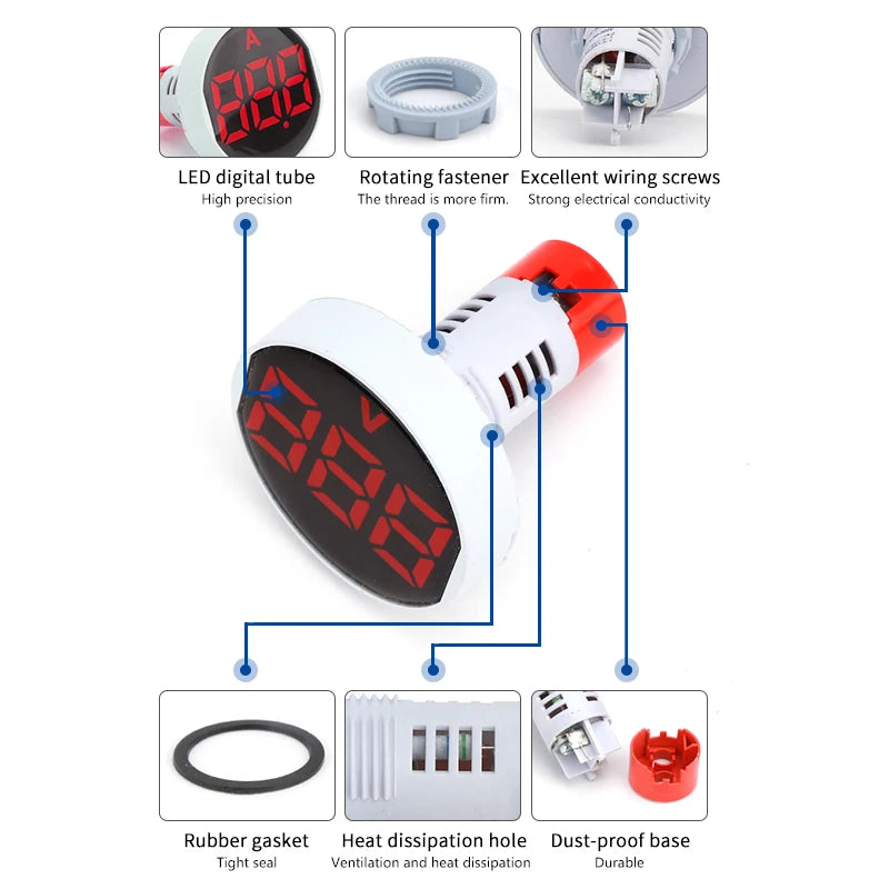 22MM AC Digital Panel Meter – Voltage Current Frequency Temp LED Digital Panel Meter Axl