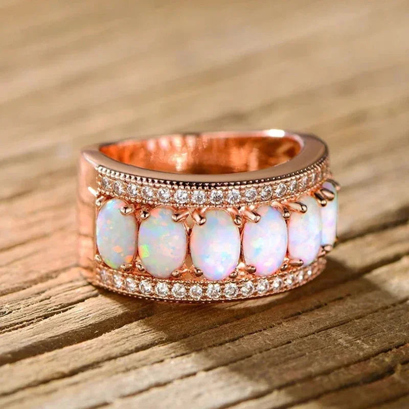 Huitan Imitation Opal Ring – Women's Fashion Wedding Band Fashion Ring Axl