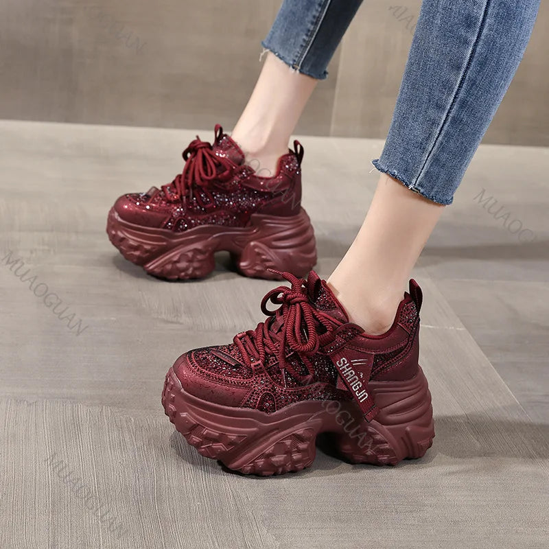 Women's Bling Chunky Platform Sneakers – 8CM High Heel Platform Sneakers Axl