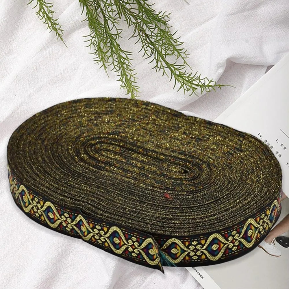Black Gold Eyes Pattern Jacquard Ribbon 18mm x 33 Yards Jacquard Ribbon Trim Axl