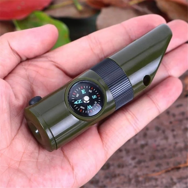 7-in-1 Survival Whistle Compass Thermometer LED – Camping Tool Survival Multi-Tool Axl