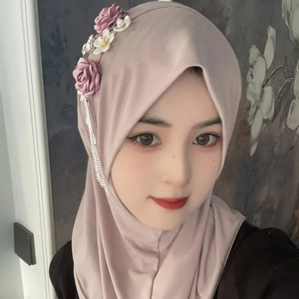 Elastic Flower Tassel Hijab Cap – Soft Breathable Head Wrap Hijab Head Wrap Axl