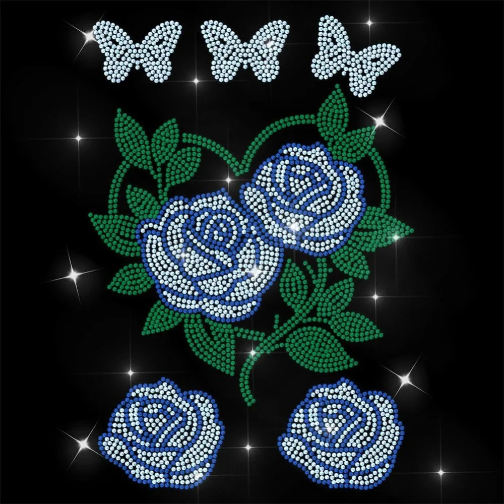 Glass Rhinestone Iron-On Applique – Rose & Butterfly Patch Iron-On Applique Patch Axl AECH04-17722