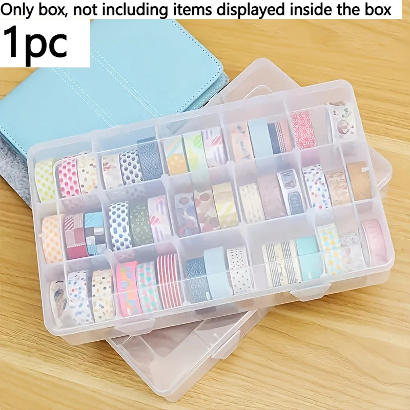 15-Compartment Clear Plastic Washi Tape Organizer Box Tape Storage Organizer Axl Transparent 1pc