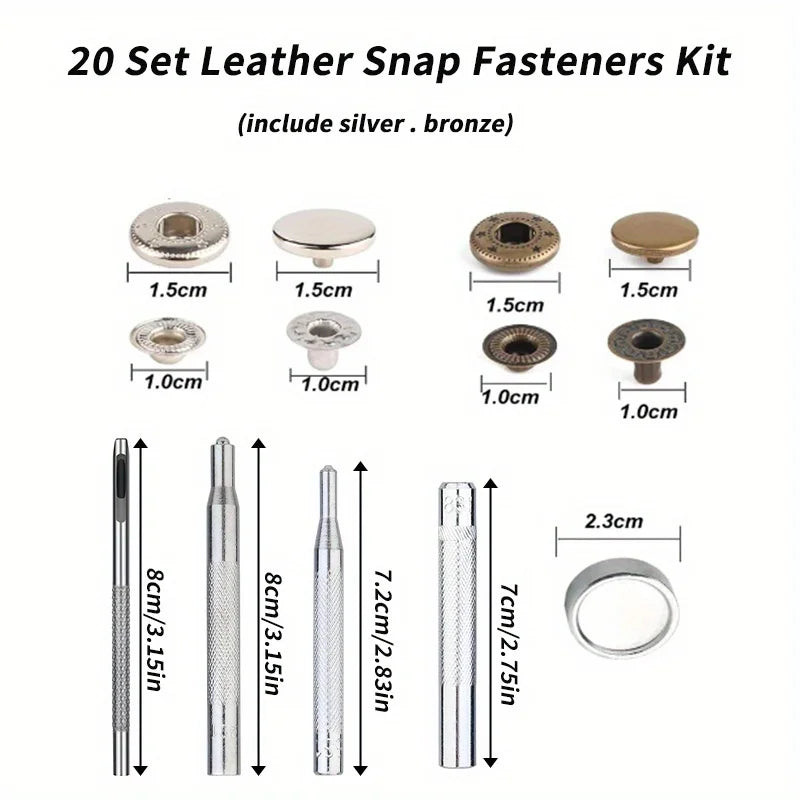 Leather Snap Fasteners Kit – Metal Button Press & Hammer 87pc Snap Fasteners Kit Axl