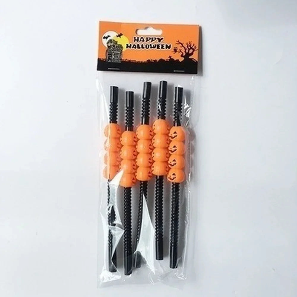 Halloween Skull & Pumpkin Drinking Straws – 5-Pack Party Decor Halloween Party Straws Axl