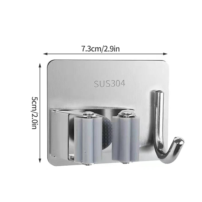 Wall Mounted Mop & Broom Holder – No-Nail Stainless Steel Wall Storage Rack Axl 02