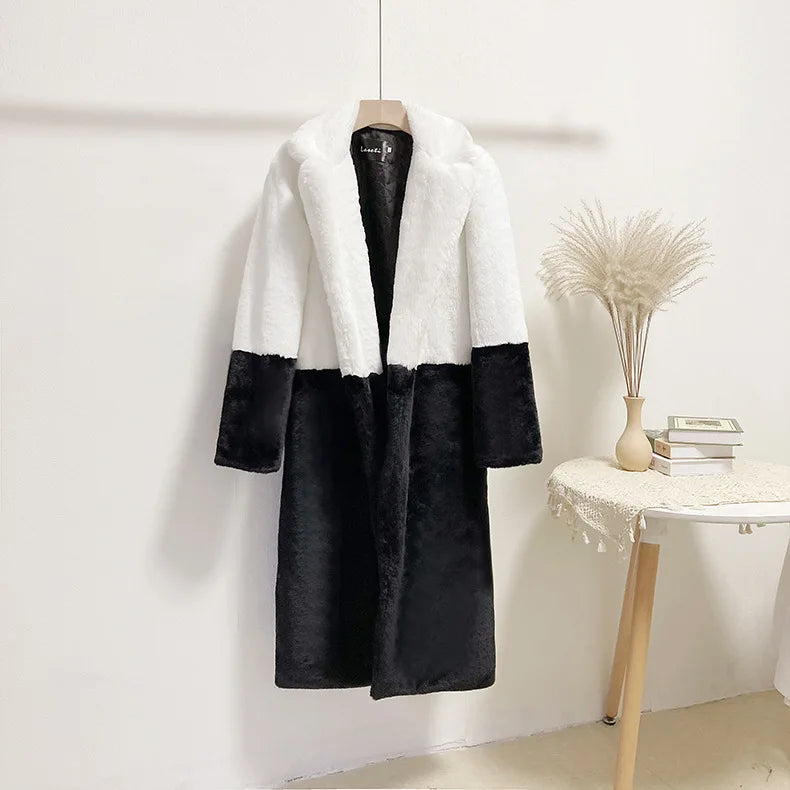 Women's Faux Fur Long Plush Coat – Plus Size S–5XL Winter Faux Fur Coat Axl White and black S-M China Mainland