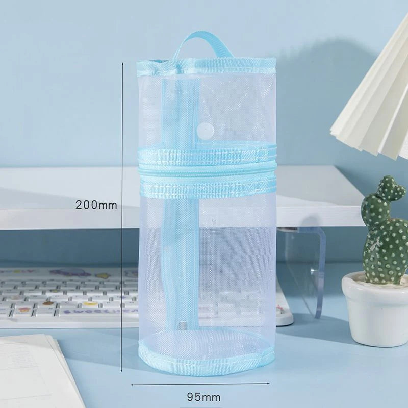 Mesh Makeup Brush Bag – Stand-Up Travel Brush Holder Case Makeup Brush Bag Axl Blue