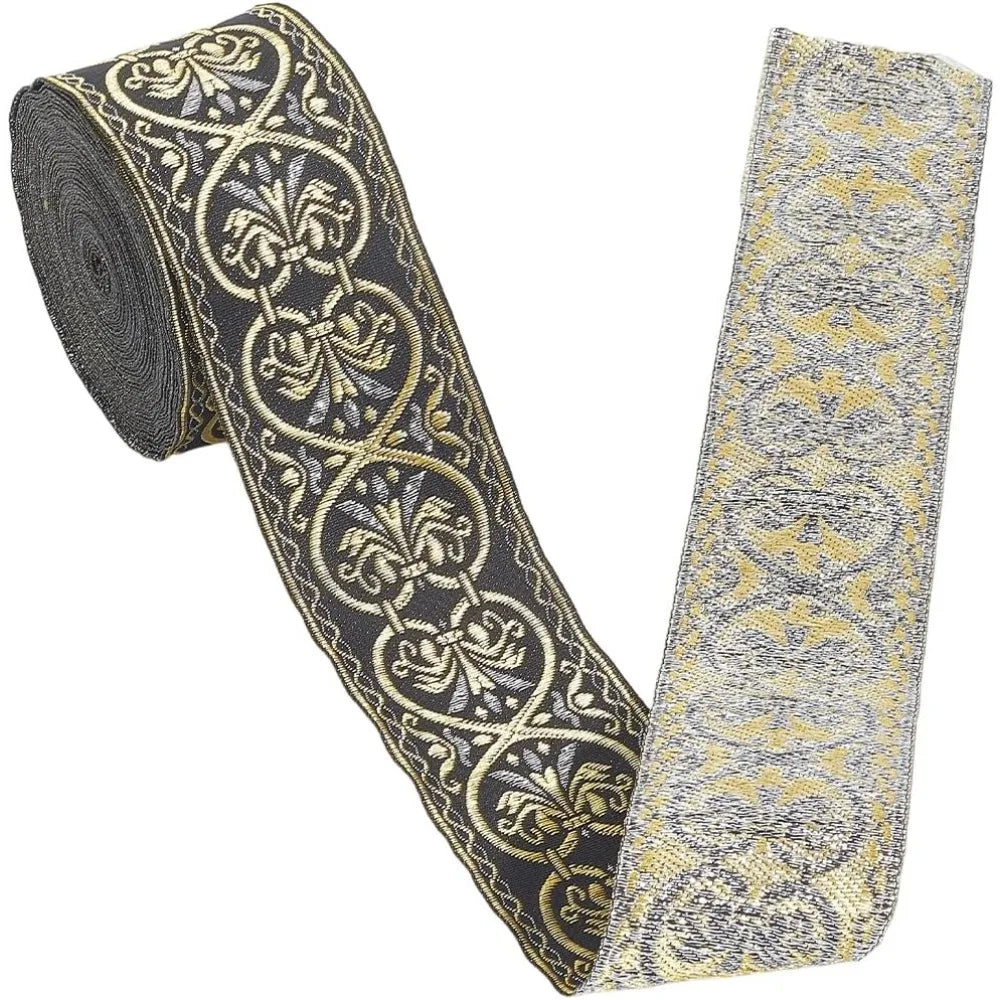 Jacquard Floral Woven Ribbon Trim 2" Wide – 9.84 Yds Polyester Woven Ribbon Trim Axl