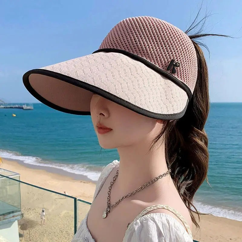 Wide Brim Open Top Straw Sun Hat – Lightweight Beach Travel Wide Brim Sun Hat Axl Pink