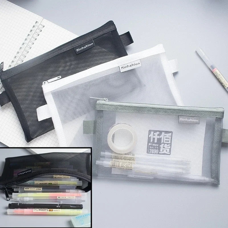 Transparent Mesh Pencil Case – Large Capacity Stationery Bag Pencil Case Axl