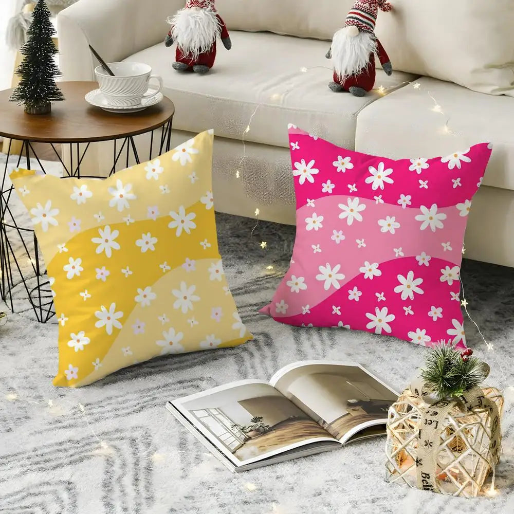 Colorful Daisies Linen Cushion Cover with Hidden Zipper Decorative Cushion Cover Axl