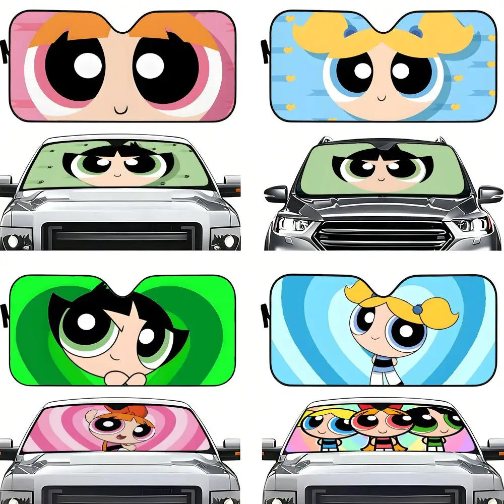 Powerpuff Girls Car Windshield Sunshade – Foldable Sun Visor Car Windshield Sunshade Axl